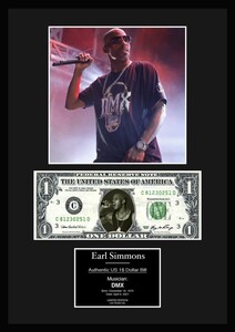 ラッパー【ディー・エム・エックス/DMX】アール・シモンズ/Earl Simmons/Hip-Hopヒップホップ/写真本物USA1ドル札フレーム証明書付カラー10