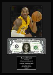 限定!Kobe Bryant/コービー・ブライアント/NBA/レイカーズ/Lakers/バスケ/本物USA1ドル札フレーム証明書付き/カラー/１