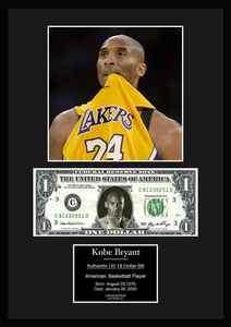 限定!Kobe Bryant/コービー・ブライアント/NBA/レイカーズ/Lakers/バスケ/本物USA1ドル札フレーム証明書付き/カラー/5