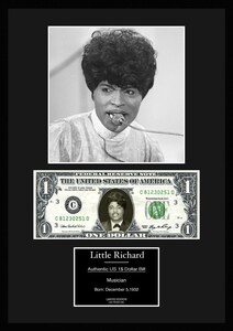 限定!人気【リトル・リチャード/Little Richard】ロックンロール/写真/本物USA1ドル札フレーム証明書付き/モノクロ/3
