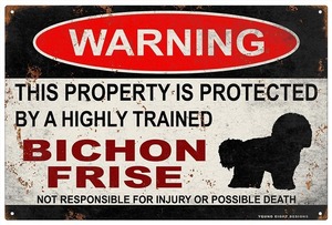 雑貨【Bichon Frise/ビション・フリーゼ】WARNING/Dog/ドッグ/犬/警告/ヤードサイン/メタルプレート/ブリキ看板/Tin Sign/サビ風-11