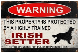 雑貨【Irish Setter Dog/アイリッシュ・セッター】WARNING/Dog/ドッグ/犬/警告/ヤードサイン/メタルプレート/ブリキ看板/Tin Sign/サビ風45