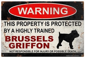 雑貨【Brussels Griffon/ブリュッセル・グリフォン】WARNING/Dog/ドッグ/犬/警告/ヤードサイン/メタルプレート/ブリキ看板/Tin/サビ風-19