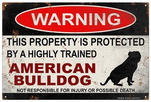 雑貨【American Bulldog/アメリカン・ブルドッグ】WARNING/Dog/ドッグ/犬/警告/ヤードサイン/メタルプレート/ブリキ看板/サビ風-119