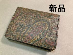 【新品】お洒落なペイズリー柄☆二つ折り財布 メンズ 緑系