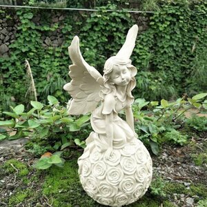天使の置物 翼天使 彫刻 可愛い妖精　エンジェル　エルフ　玄関置物　庭　インテリア　飾り品　