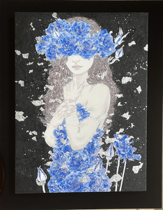 Art hand Auction 平田望｢Blue Rose｣2018/紙本彩色8号大/日本美術院院友/NozomiHirata/真作保証, 絵画, 日本画, 人物, 菩薩