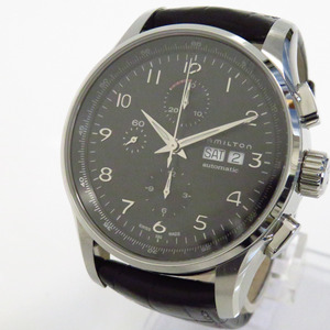 Th427941 ハミルトン 腕時計 ジャズマスター マエストロ クロノグラフ デイデイト H327161 自動巻き 黒文字盤 革ベルト HAMILTON 中古