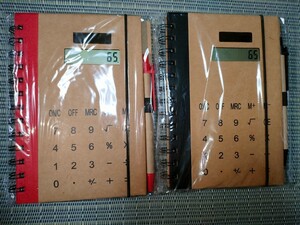 電卓一体型メモ帳 付箋・ボールペン付き (赤 黒)2点