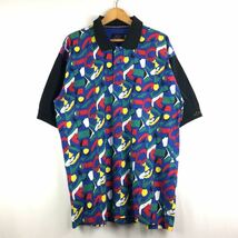 ビンテージ 90s【GREG NORMAN】総柄 ポロシャツ L ブラックベース アメカジ 00s Y2K 古着 平成 レトロ ポップアート ビッグサイズ 黒_画像2