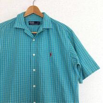 ビンテージ 90s【Polo Ralph Lauren】カナダ製 ターコイズ 半袖シャツ ポロ ラルフローレン 古着 開襟シャツ RRL RL92 RL93 caldwell XL_画像1