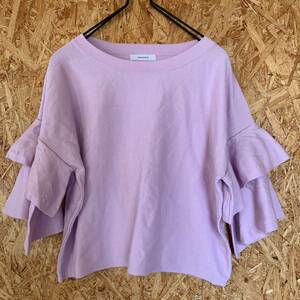  beautiful goods JEANASIS Jeanasis summer knitted light purple 7 minute sleeve sleeve frill 690