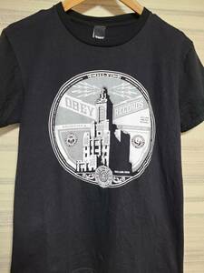 OBEY　半袖　Tシャツ　ブラック　Sサイズ　オベイ　レコーズ　中古美品　アート　ストリート