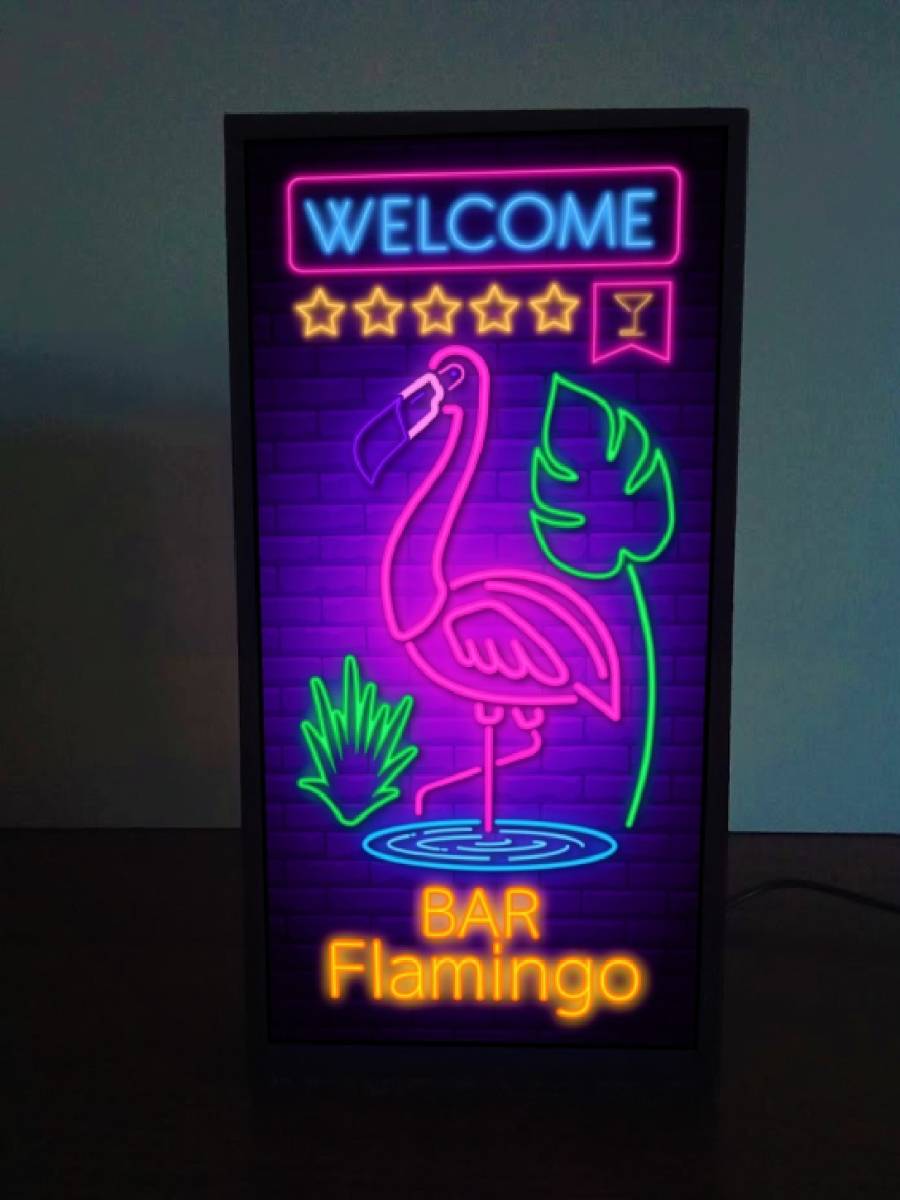 Flamingo Tropical Beach BAR Alcool Été Mer Palmier Panneau Miniature Éclairage Panneau D'affichage Jouet Figurine Marchandises Diverses Boîte à Lumière LED Panneau Lumineux Panneau Électrique, œuvres faites à la main, intérieur, marchandises diverses, ornement, objet