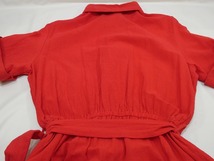 USA製 80s ビンテージ BROWNSTONE STUDIO ベルト付き 前開き シャツ ワンピース コットン ドレス アメリカ古着 シンプル 赤い服_画像9