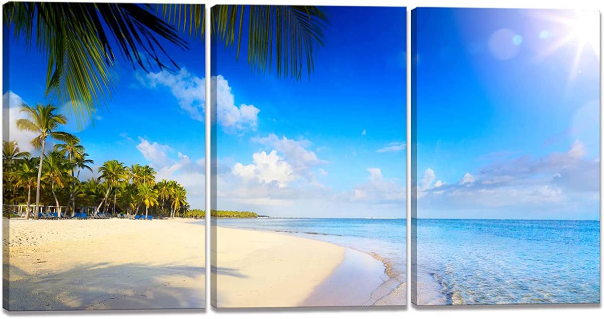 Ensemble de 3 nouveaux panneaux d'art affiches d'art côte de mer vagues plage palmiers peinture sur toile photo art moderne tenture murale peinture intérieure 40x60 cm, Ouvrages d'art, Peinture, autres
