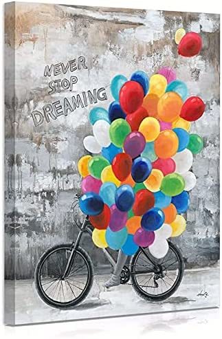 全新当代艺术帆布木框艺术面板壁挂帆布画自行车气球画艺术海报室内 30x40cm, 艺术品, 绘画, 其他的