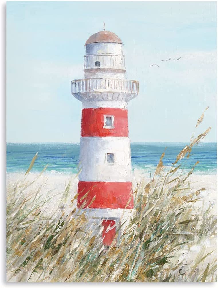 Modern Art Canvas Wooden Frame Art Panel Wall Hanging Canvas Painting Lighthouse Sea Coast Sand Beach Painting Art Poster Interior 30x40cm, Artwork, Painting, others