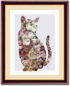 Art hand Auction New Framed Picture Art Poster Cat Cat Flower Cat Picture Framed Wall Hanging Art Frame Painting Interior Modern Art Luxury Framed 42 x 34cm, artwork, painting, others