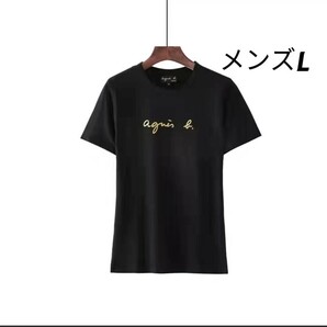 agnes b. プリントTシャツ メンズL　ゴールドロゴ