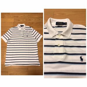 着用少な目.美品☆Polo Ralph Lauren／ポロ ラルフローレン CLASSIC FIT サイズM.日本L〜並　半袖鹿の子ボーダーポロシャツ ワンポイント