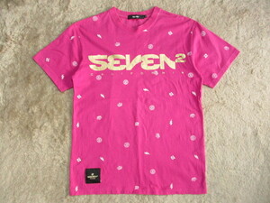 メンズ　SEVEN2　金色ロゴ　半袖Tシャツ　ピンク　M