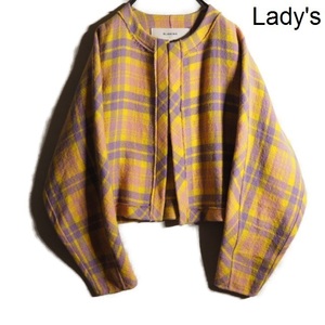 B6935P VBLAMINKbla mink V new goods blanket wool no color jacket yellow check 38 / oversize autumn winter rb mks