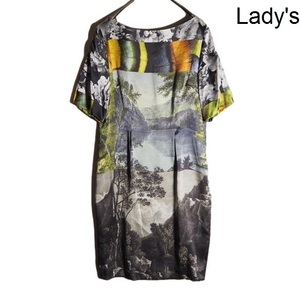 x3986P VDRIES VAN NOTEN Dries Van Noten V print switch silk half sleeve One-piece 38 spring summer / transcription photo rb mks