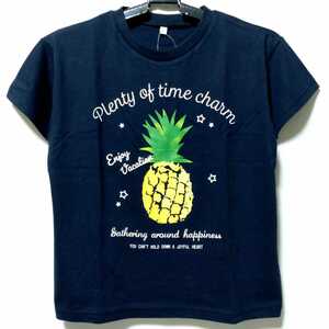 特価/未使用/女児/プリント/半袖/Tシャツ/サイズ=140cm/胸囲=64~72cm/navy