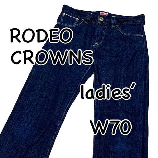 RODEO CROWNS ロデオクラウンズ クラシック セルビッチ W24 ウエスト70cm 弱ストレッチ スリムテーパード 濃紺 レディース ジーンズ M1210