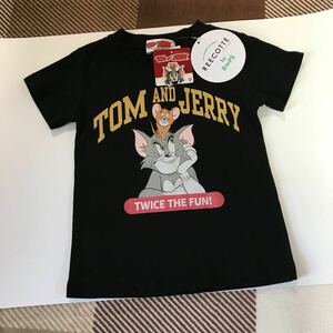 100サイズ『 トムアンドジェリー 』カレッジ風ロゴ　半袖Ｔシャツ　黒