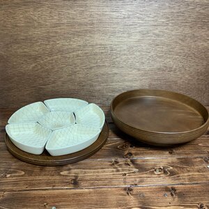 【中古】 木製 回転台 陶器皿 光楽 トレー 食器 櫃