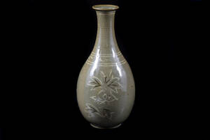 朝鮮美術 高麗青磁 葉象嵌鶴首花瓶 高さ22㎝ 古美術品（分院李朝旧家蔵出）C70