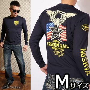 VANSON ドライ長袖Tシャツ ACVL-905 ネイビー【Mサイズ】バンソン 当店別注 吸汗速乾 抗菌防臭 UVカット バイカー