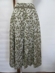  Scapa *42* floral print skirt * pattern skirt * skirt * flax *linen* rayon * khaki *SCAPA*te part * general merchandise shop * summer * autumn *XL