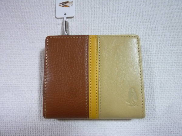【新品・未使用】 ハッシュパピー牛革・L字ファスナー折り財布 チャ・ベージュ