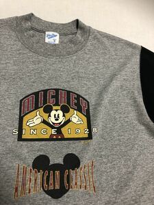 袖黒◎2トーン 80s 90s USA製 ディズニー MICKEY ミッキーマウス ヴィンテージ tシャツ グレー×黒 M ビンテージ Disney 80's 90's 古着