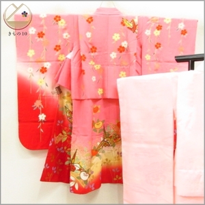 * kimono 10* 1 jpy silk child kimono The Seven-Five-Three Festival for girl 3 -years old for gold paint folding crane . bokashi underskirt set . length 98cm.50.5cm [ including in a package possible ] ****