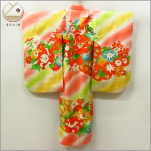 * kimono 10* 1 jpy silk child kimono The Seven-Five-Three Festival for girl 3 -years old for gold piece embroidery ...... gradation . length 98cm.41cm [ including in a package possible ] **
