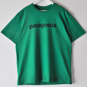 希少色 良品 patagonia USA製 テキスト ロゴ Tシャツ グリーン ブラック サイズL オーガニックコットン / パタゴニア パタロハ バギーズ