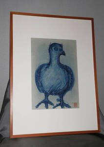 粟津 潔 作「青い鳥」１９８５’　自筆サイン・版上落款あり…貴方の生活に幸運をもたらしてくれることでしょう！