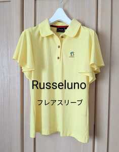 Russeluno レディース1 ラッセルノ ゴルフ ロゴマーク刺繍 フレアスリーブ ストレッチ ポロシャツ M相当 日本製 正規品 送料無料 イエロー