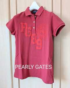 PEARLY GATES レディース0 パーリーゲイツ ゴルフ 半袖 カノコ ポロシャツ ブランドロゴプリント S相当 日本製 正規品 ワインレッド