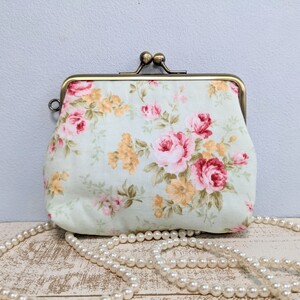 がま口ポーチ バラ ドット 化粧ポーチ バッグ 小物入れ グリーン 花柄