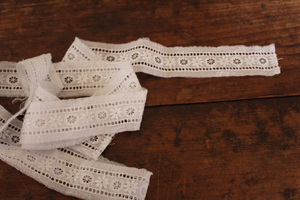  Vintage antique [ cut Work white embroidery ribbon parts material ]138cm France England Belgium 