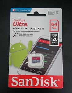 SanDisk マイクロSDカード64GB 120mbs