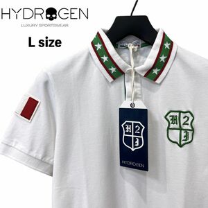 新品 未使用 定価2万 / HYDROGEN ハイドロゲン / トリコロール 星 半袖 ポロシャツ トップス / L メンズ / 白 ゴルフ テニス