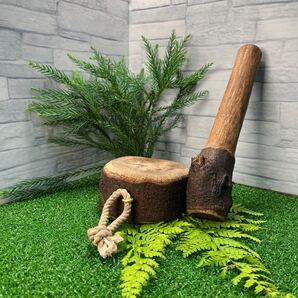 オイルフィニッシュ加工ミニ薪割り台 バトニング棒セット(樫の木)