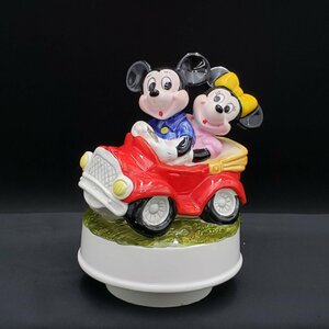 オルゴール　Disney　ミッキー　ミニー　赤い車　ミッキーマウスマーチ　陶器製　日本製 かわいい　インテリア　ヴィンテージ[60e569]