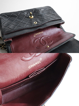 【CHANEL】マトラッセ ラムスキン Wフラップ Wチェーンショルダーバッグ 黒 (シール/ギャラ付) ターンロック CC シャネル ◆150/KC-3_画像6